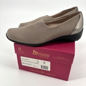 NWOT Munro Traveler Stone Stretch Fabric Waterproof Comfort Slip On Shoes Sz 6‎